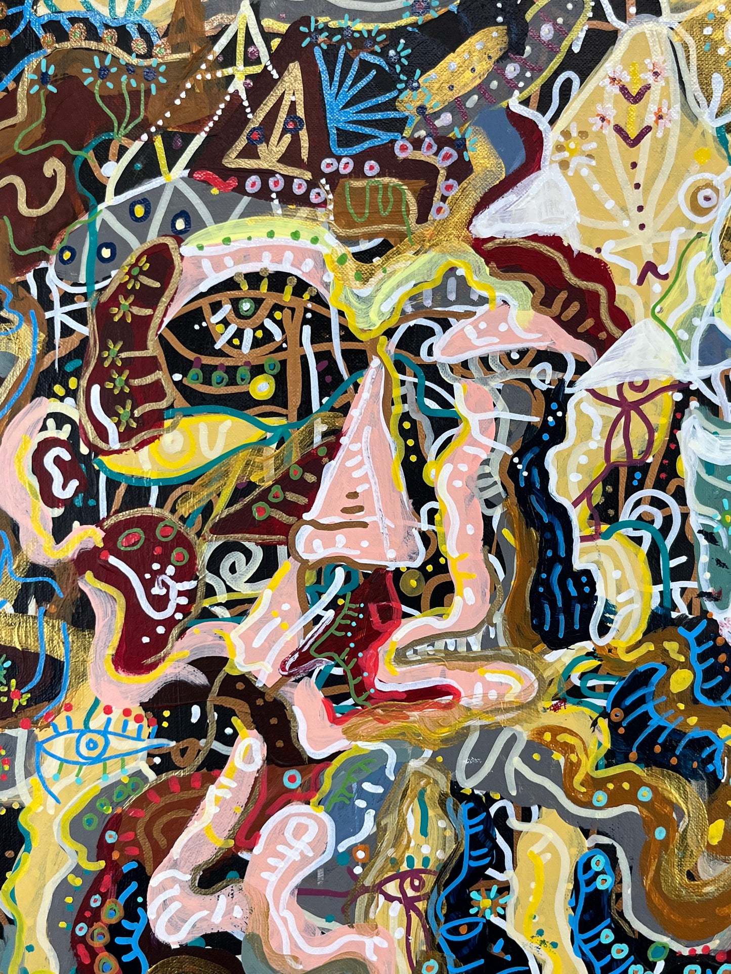 When I Hear My Soul. Acrylic and Oil Markers on Linen. 22" x 32". John Kline Artwork