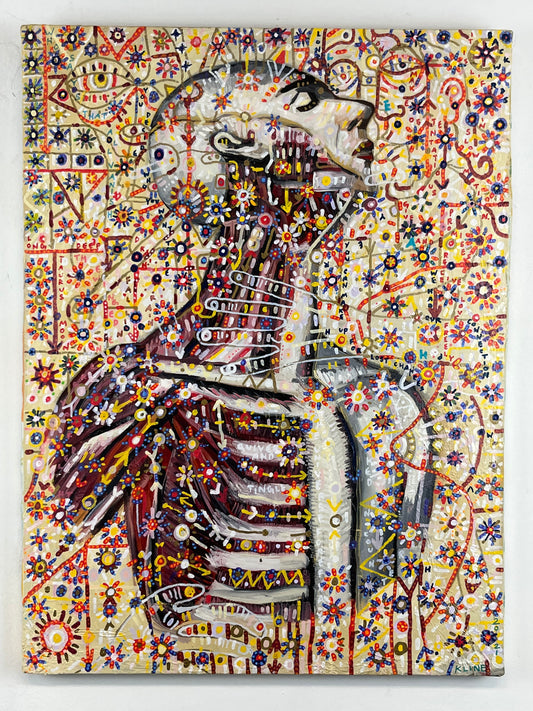 Archaic Apollo. Oil and Oil Markers on Canvas. 18" x 24". John Kline Artwork.