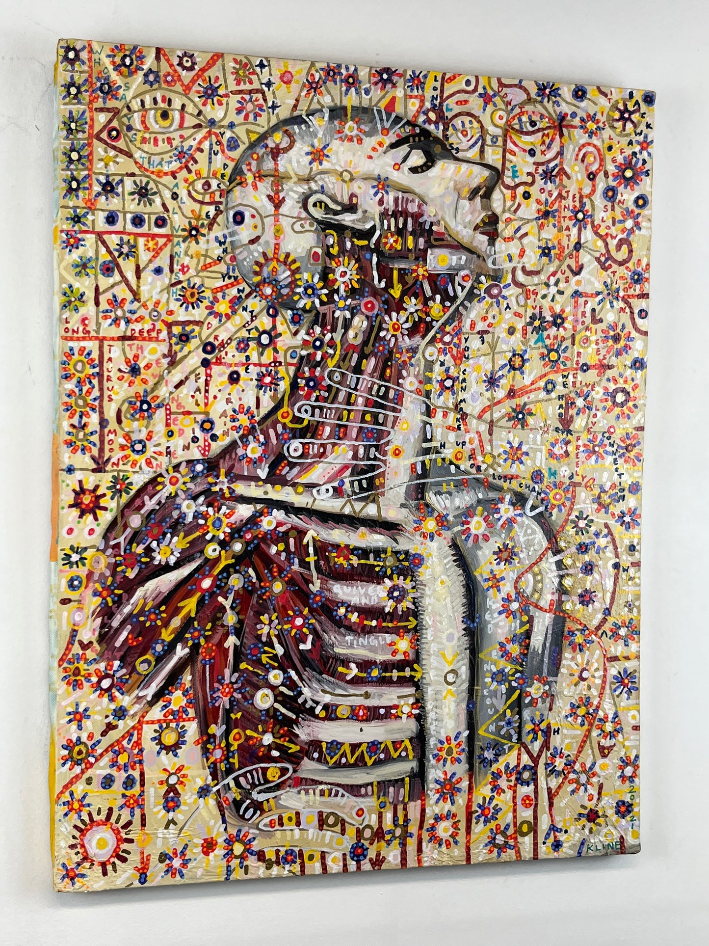 Archaic Apollo. Oil and Oil Markers on Canvas. 18" x 24". John Kline Artwork.
