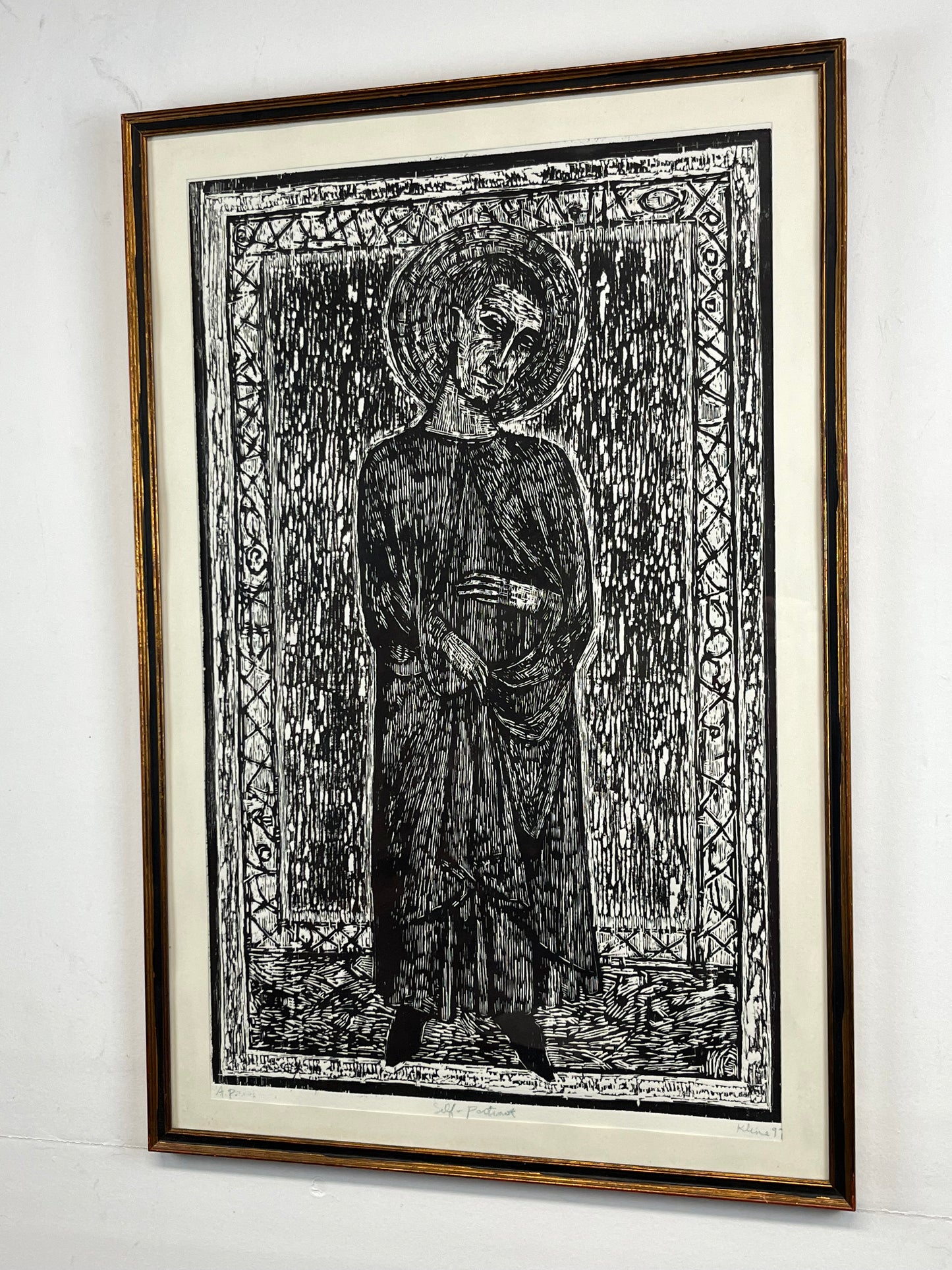 Self-Portrait as a Saint. Woodcut Print. 19" x 28.5". Rare One Edition Print. John Kline Artwork