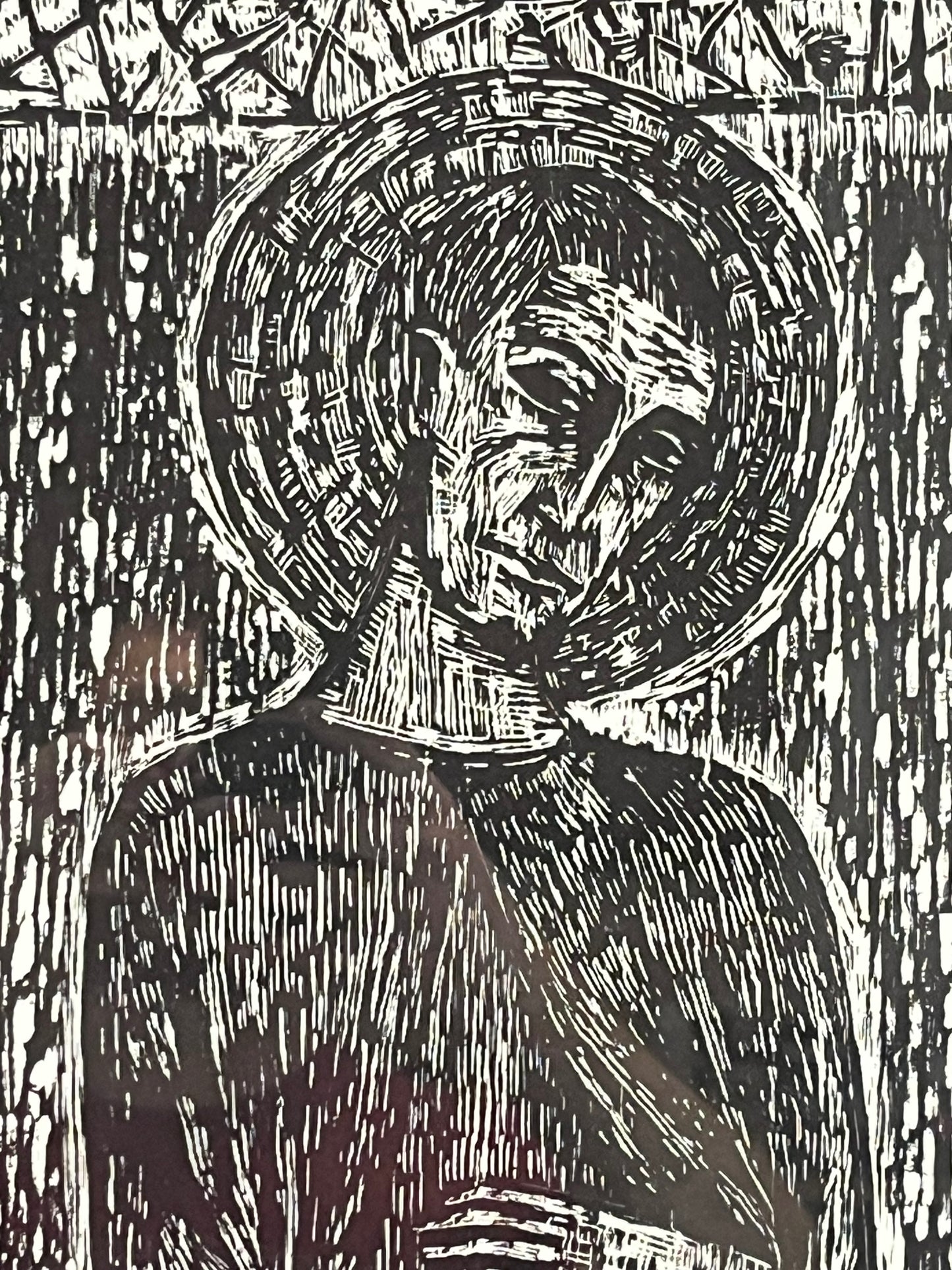Self-Portrait as a Saint. Woodcut Print. 19" x 28.5". Rare One Edition Print. John Kline Artwork