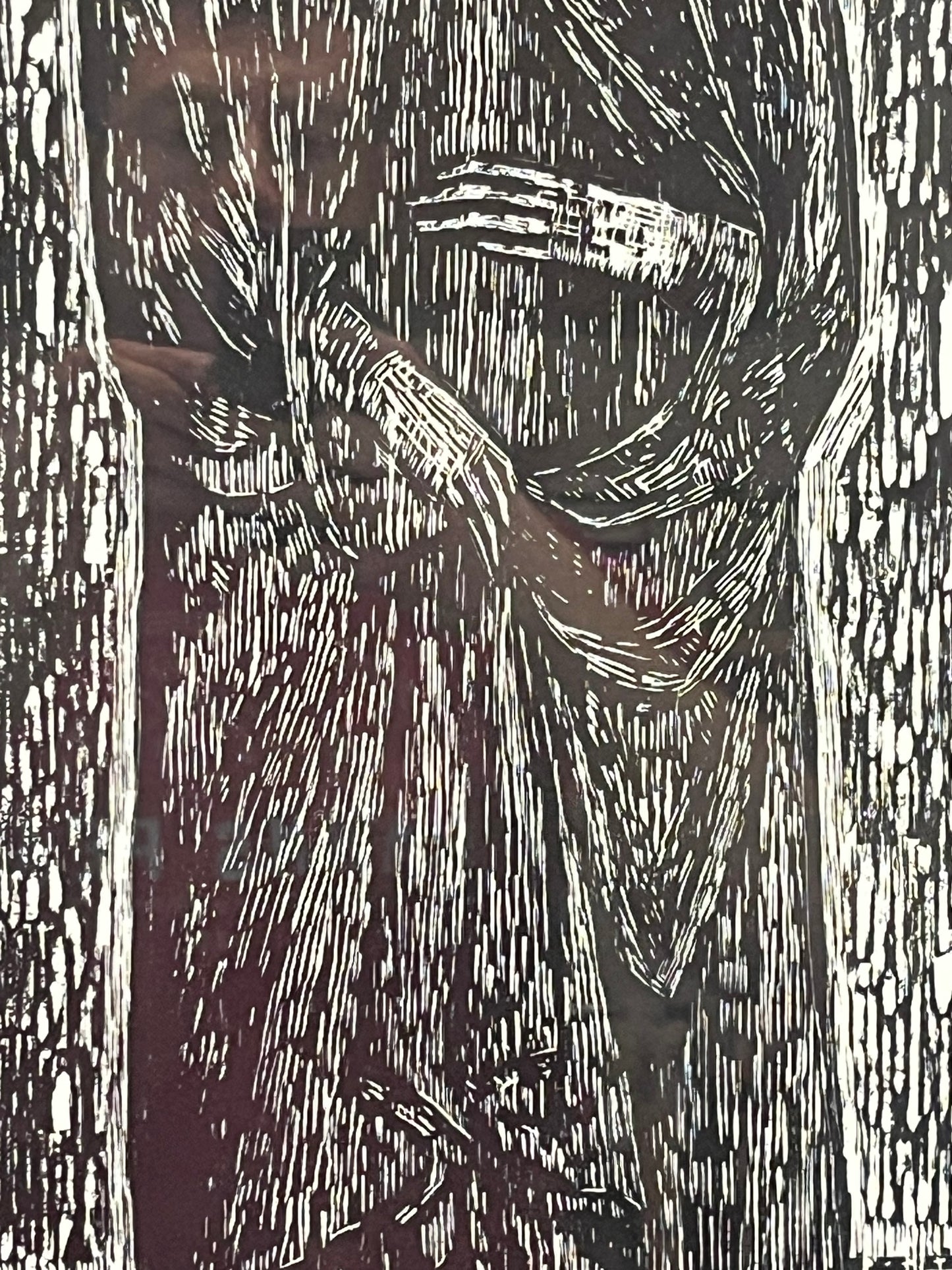 Self-Portrait as a Saint. Woodcut Print. 19" x 28.5". Rare One Edition Print. John Kline Artwork