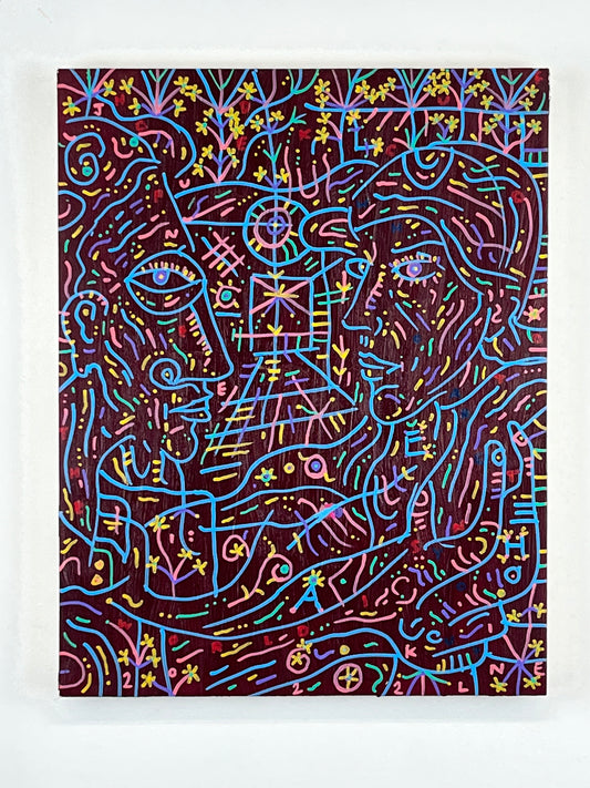 Ghost Dream. Oil and Oil Markers on Wood. 11" x 14". John Kline Artwork. Small Painting