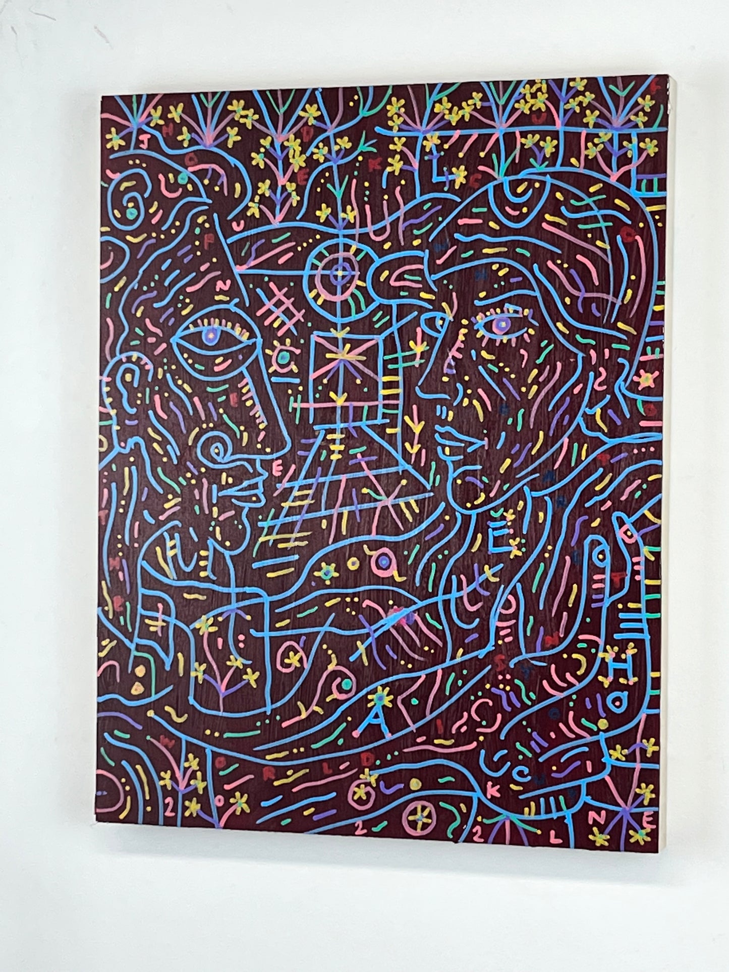 Ghost Dream. Oil and Oil Markers on Wood. 11" x 14". John Kline Artwork. Small Painting