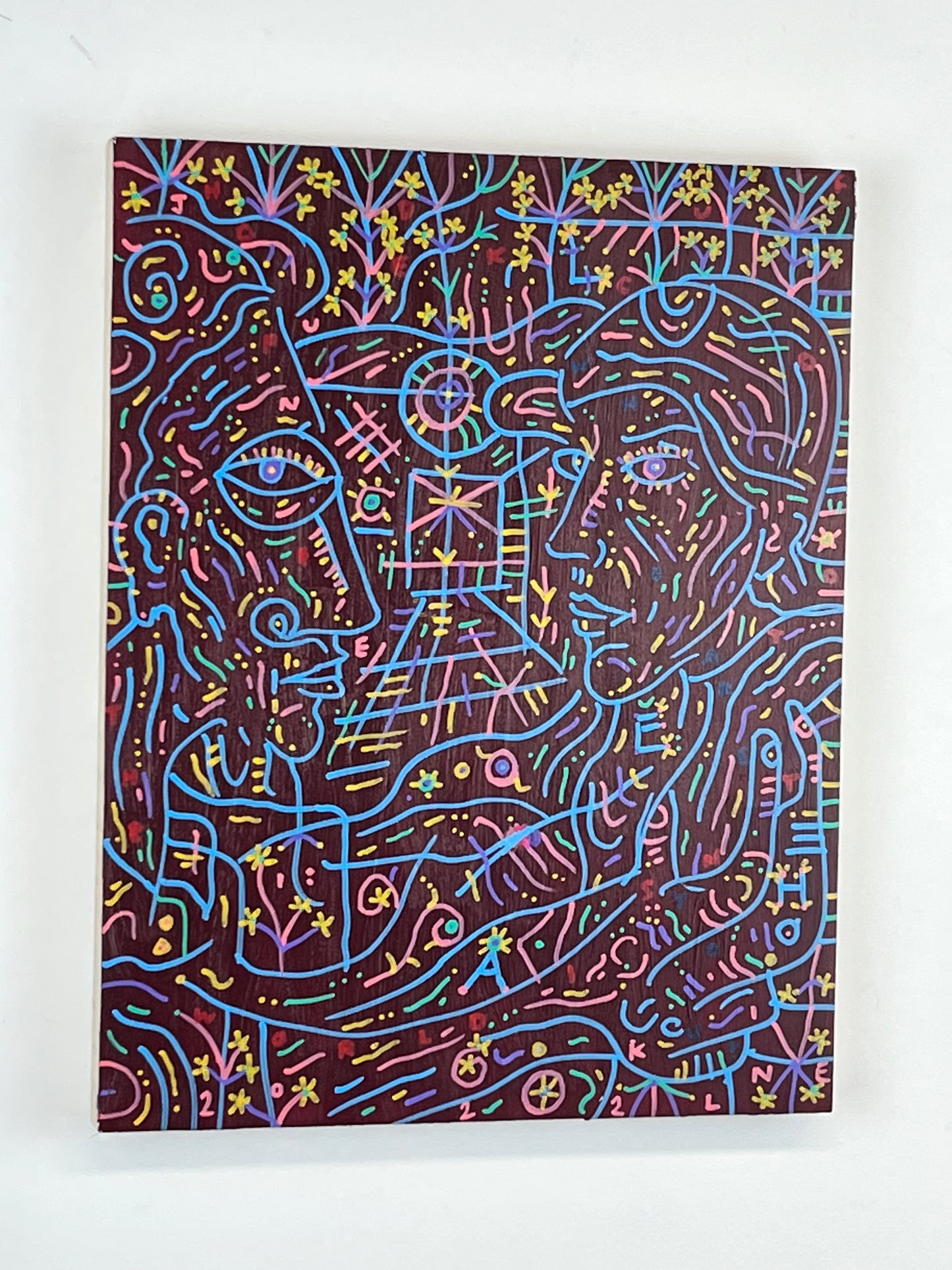 Ghost Dream. Oil and Oil Markers on Wood. 11" x 14". John Kline Artwork. Small Painting