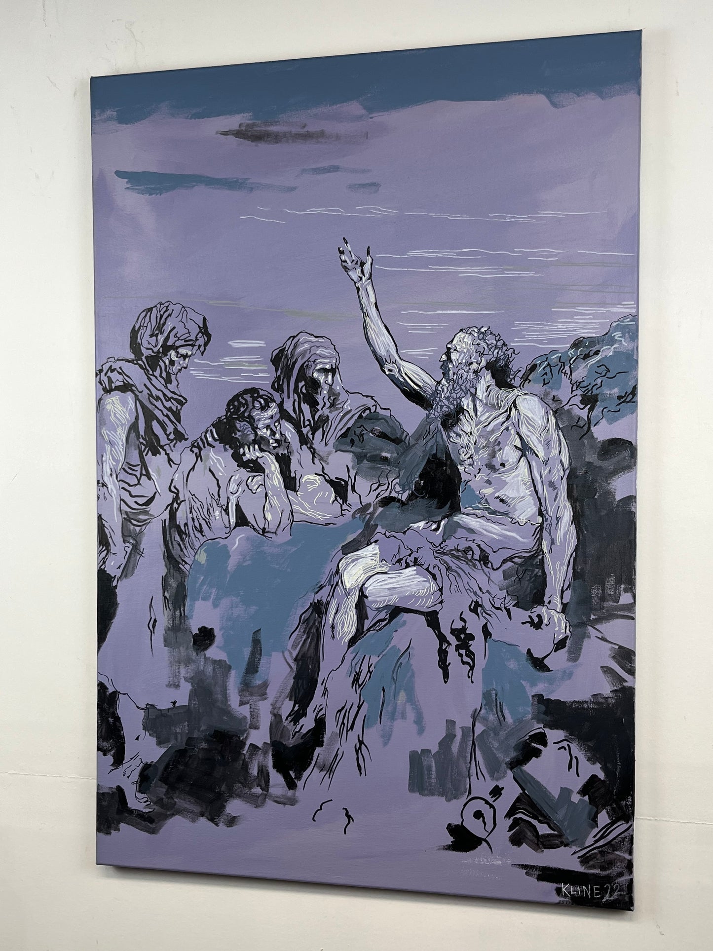 Job and his Friends (after Gustave Dore). Acrylic and Oil Markers on Canvas. 24" x 36". John Kline Artwork.