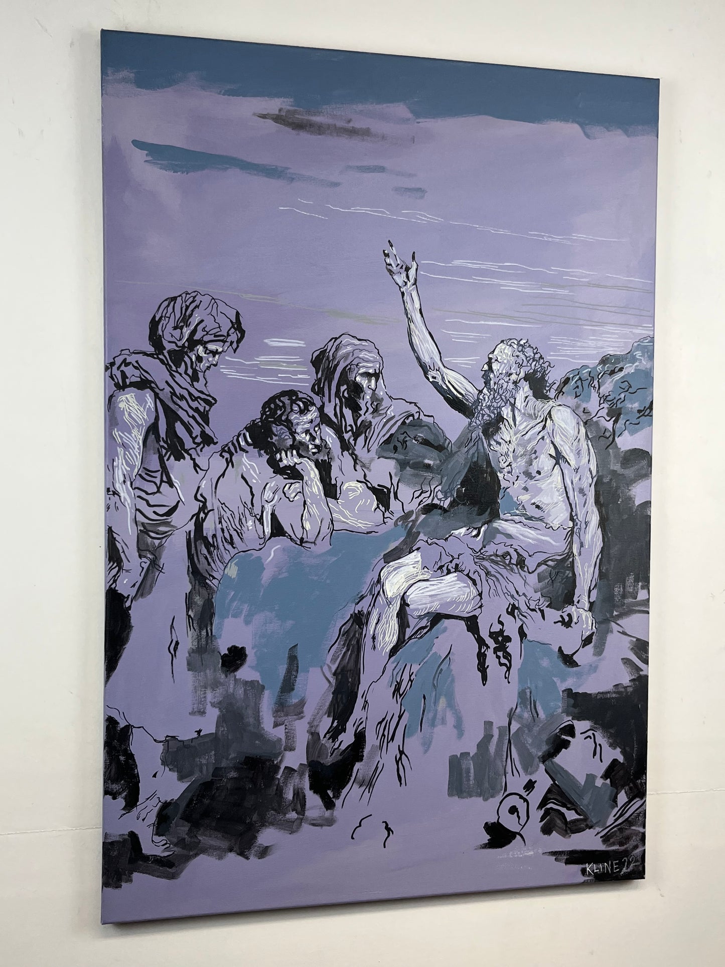 Job and his Friends (after Gustave Dore). Acrylic and Oil Markers on Canvas. 24" x 36". John Kline Artwork.