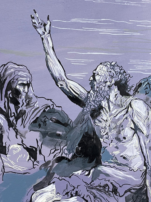 Job and his Friends (after Gustave Dore). Acrylic and Oil Markers on Canvas. 24" x 36". John Kline Artwork.