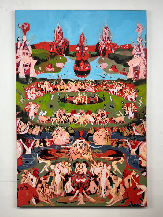 The Garden of Earthly Delights (after Bosch). Acrylic and Oil Markers on Canvas. 24" x 36". John Kline Artwork