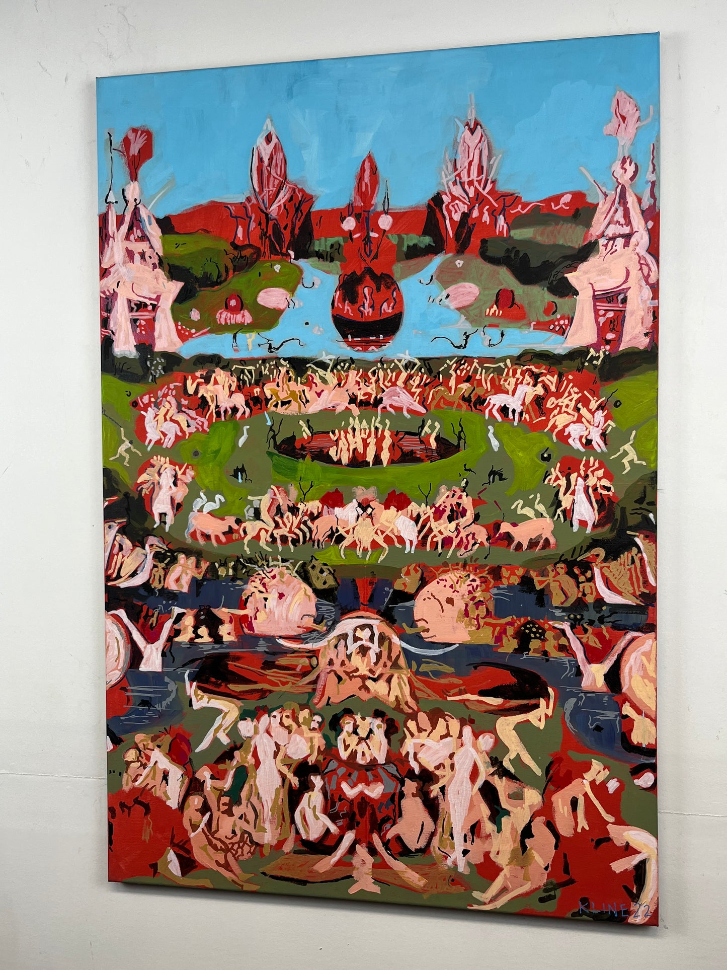 The Garden of Earthly Delights (after Bosch). Acrylic and Oil Markers on Canvas. 24" x 36". John Kline Artwork