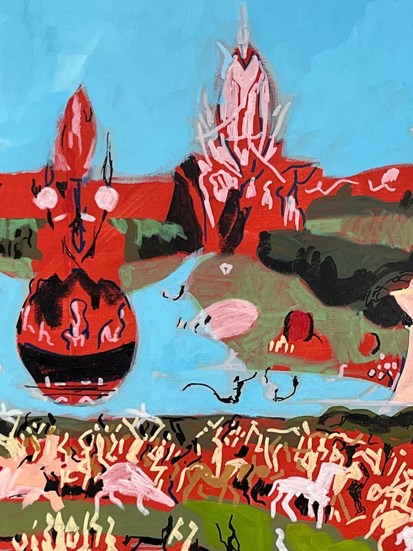 The Garden of Earthly Delights (after Bosch). Acrylic and Oil Markers on Canvas. 24" x 36". John Kline Artwork