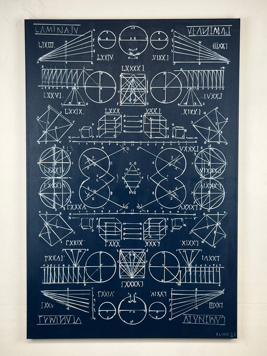 11-1-22. Acrylic and Oil Markers on Canvas. 24" x 36". John Kline Artwork. Blue Painting