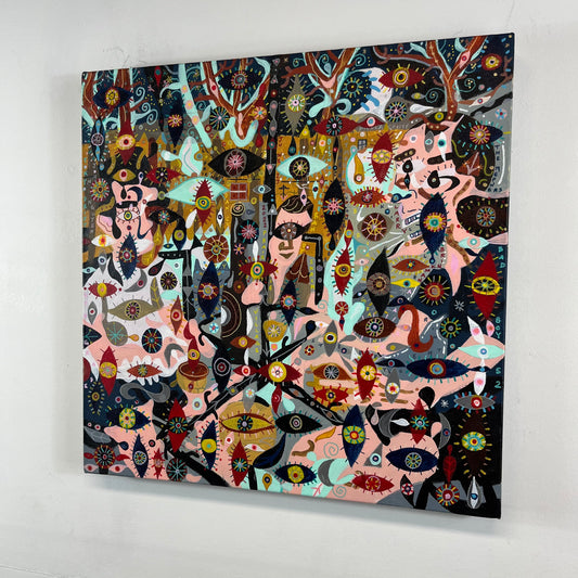 Summer 2022 with Friends. Acrylic on Canvas. 20" x 20". John Kline Artwork