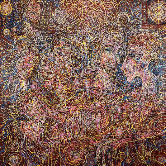 I Thought of You Today. Acrylic and Oil Markers on Canvas. 30" x 30" x 1.5". John Kline Artwork. Expressionist Line Painting Kansas City Artist