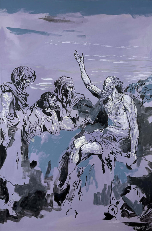 Job and his Friends (after Gustave Dore). Acrylic and Oil Markers on Canvas. 24" x 36". John Kline Artwork.