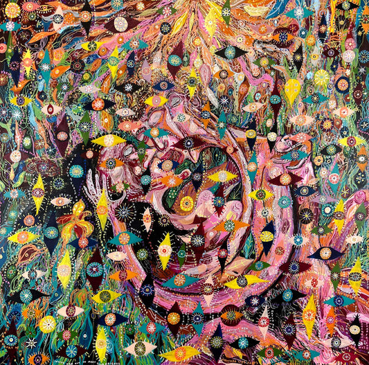 Adam and Eve. Acrylic and Oil Markers on Canvas. 36" x 36" x 1.5". John Kline Artwork Contemporary Artist