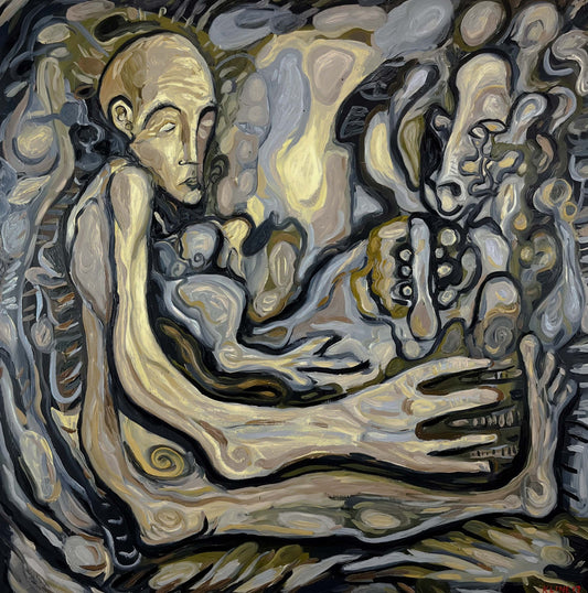 She Made Me. Oil on Canvas. 36"x 36"x 1.5". John Kline Artwork. Expressionist Painting Organic