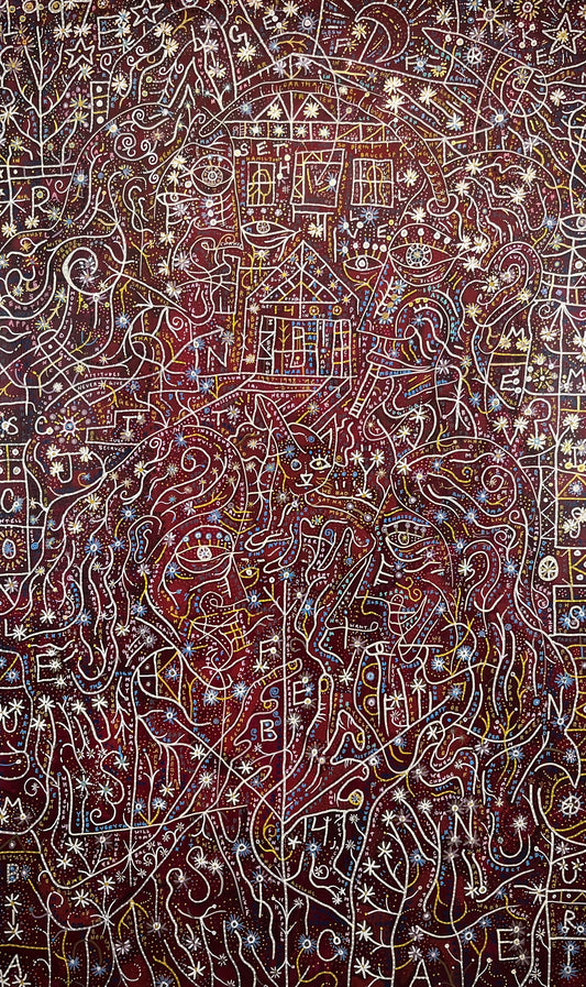 If I Could Go Back to One Night. Acrylic and Oil Markers on Linen. 30" x 50". John Kline Artwork. Kansas City Abstract Artist.