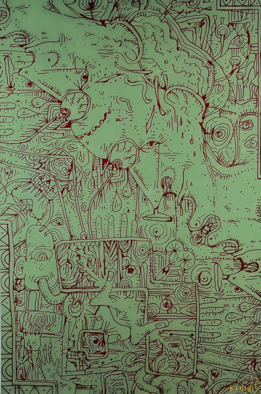 What are we? Acrylic on Canvas. 24" x 36". John Kline Artwork. Green Painting