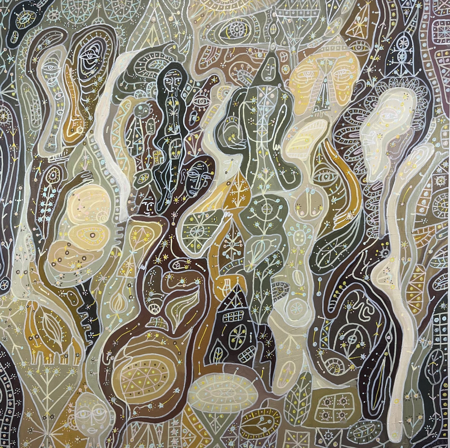 Weightless Waiting. Oil on Canvas. 36" x 36" x 1.5". John Kline Artwork. Modern Abstract Painting. Organic. Earth Tones