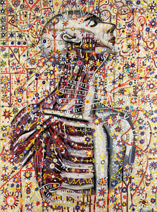 Archaic Apollo. Oil and Oil Markers on Canvas. 18" x 24". John Kline Artwork.