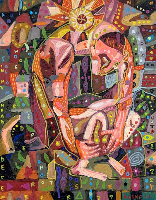 There's Nothing Ahead. Oil and Oil Markers on Linen. 11" x 14". John Kline Artwork. Small Painting