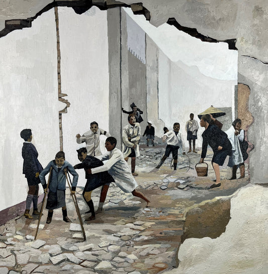 Copy of Cartier-Bresson photo 'Seville, Spain. 1933'. Oil on Canvas. 36" x 36" x 1.5". John Kline Artwork