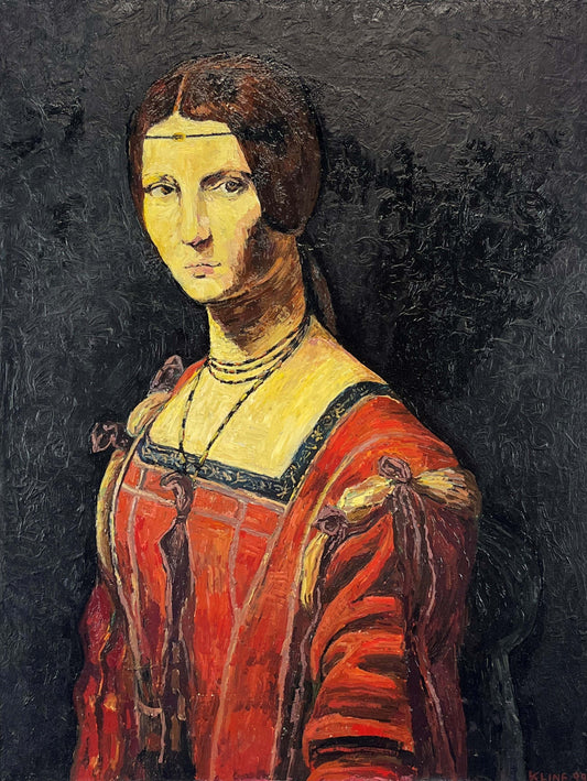 Copy of Leonardo da vinci's La Belle Ferronniere. Oil on Canvas. 18" x 24". John Kline Artwork. Italian. portrait