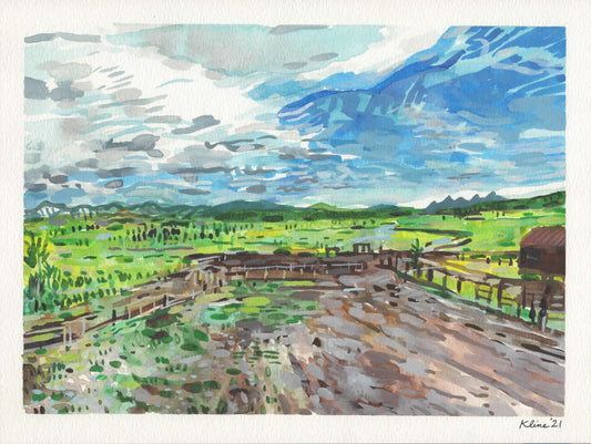 Outside of the Grand Tetons National Park. Watercolor on Paper. 9" x 12"