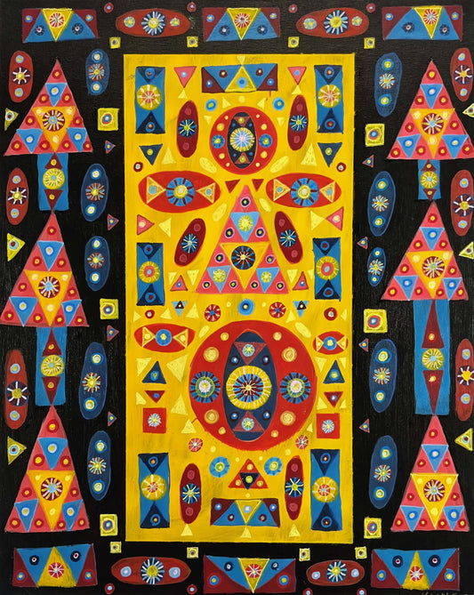 First Grade. Acrylic on Canvas. 16" x 20" x 1.5". John Kline Artwork. Geometric Shapes Primary Colors Painting