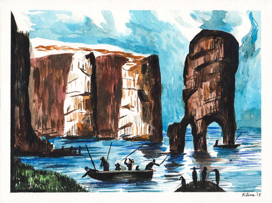 Fishermen. Watercolor and Gouache on Paper. 12" x 9"