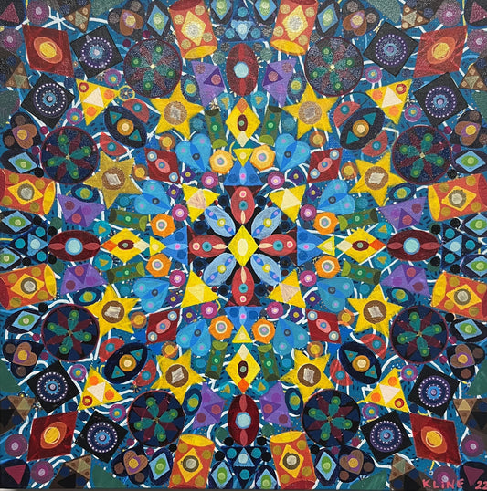 Hammers of my Heart. Acrylic and Oil markers on Canvas. 20" x 20". John Kline Artwork. Radial Abstract Modern Painting