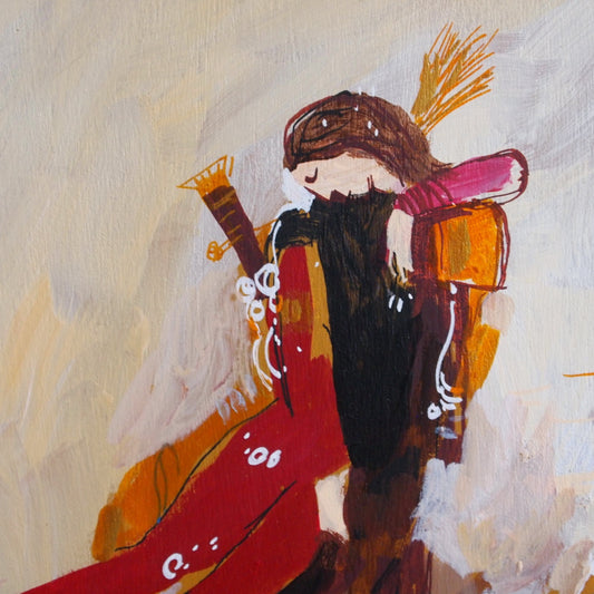 Sappho. Acrylic on Wood. 16" x 16" x 1". Gustave Moreau Painting.