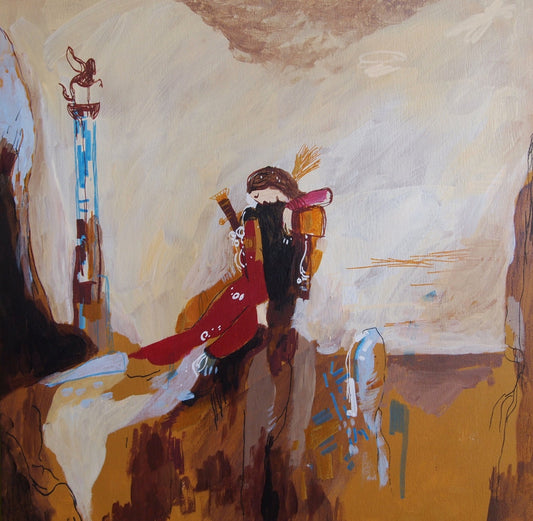 Sappho. Acrylic on Wood. 16" x 16" x 1". Gustave Moreau Painting.