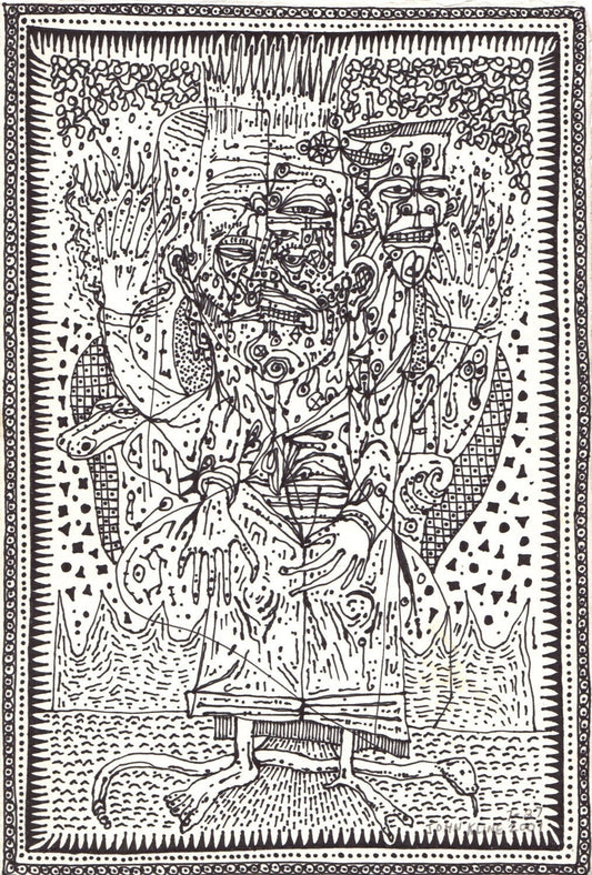 Florence Nomad. Ink on Printmaking Paper. Surreal Drawing. 7.5" x 11"