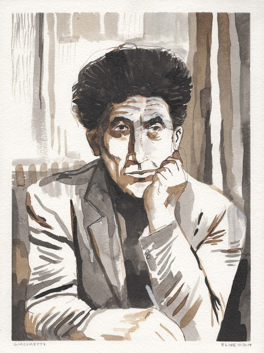 Alberto Giacometti. Original Ink Wash Painting. 9" x 12"