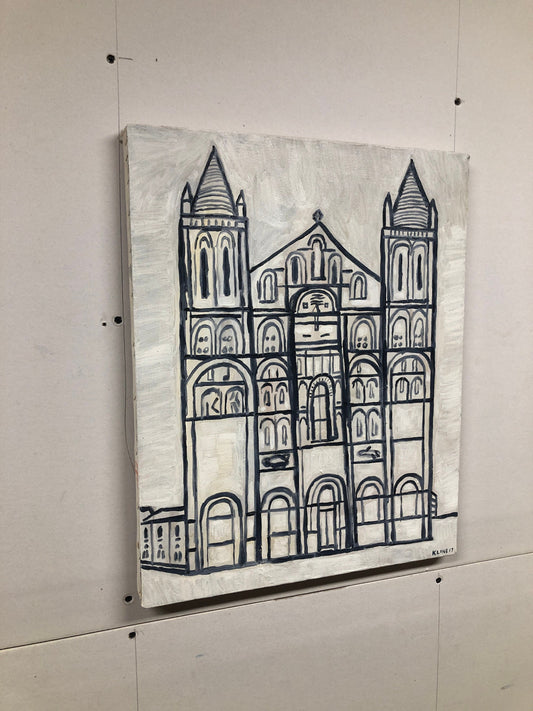 Cathedral. Oil painting on canvas. 16” x 20”. Church. Art. Original. Small. French. Kansas City. Kline. Wall.