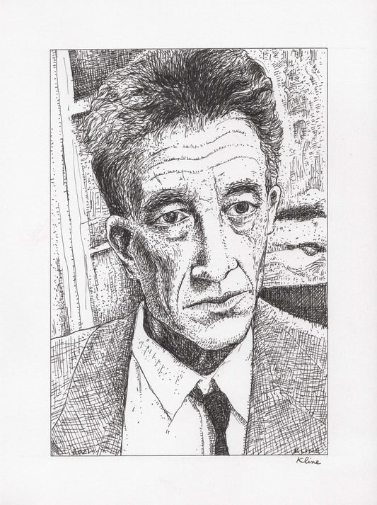 Alberto Giacometti. Original Ink Drawing. 9" x 12". Sculptor artist portrait pen illustration. John Kline Kansas City. wall art. modern.