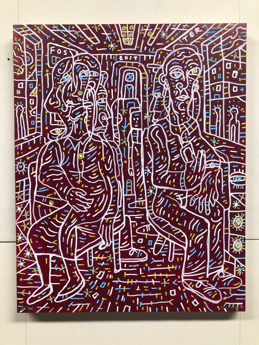 Riding the El. Acrylic on wood. 16” x 20”