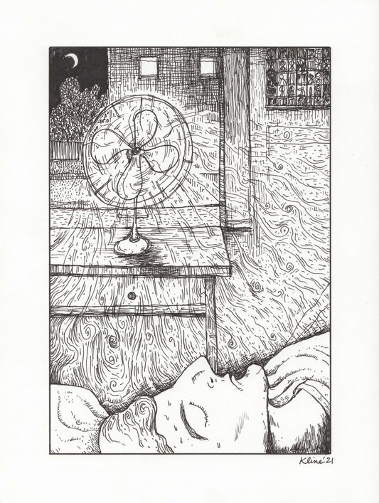 Fan. Original Ink Drawing. 9" x 12". Inktober.
