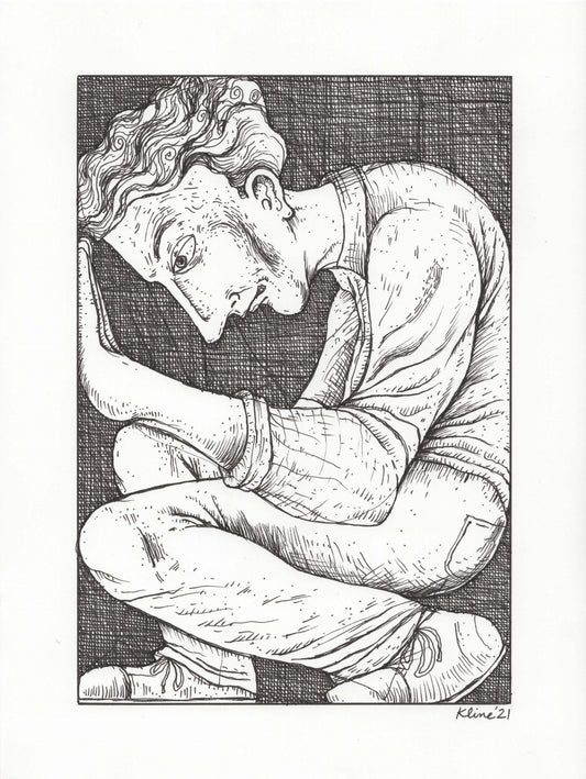 Stuck. Original Ink Drawing. 9" x 12". Inktober.