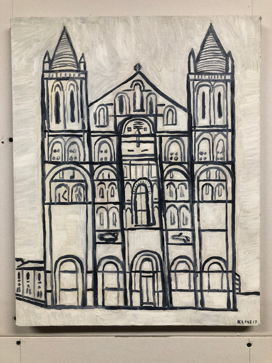 Cathedral. Oil painting on canvas. 16” x 20”. Church. Art. Original. Small. French. Kansas City. Kline. Wall.