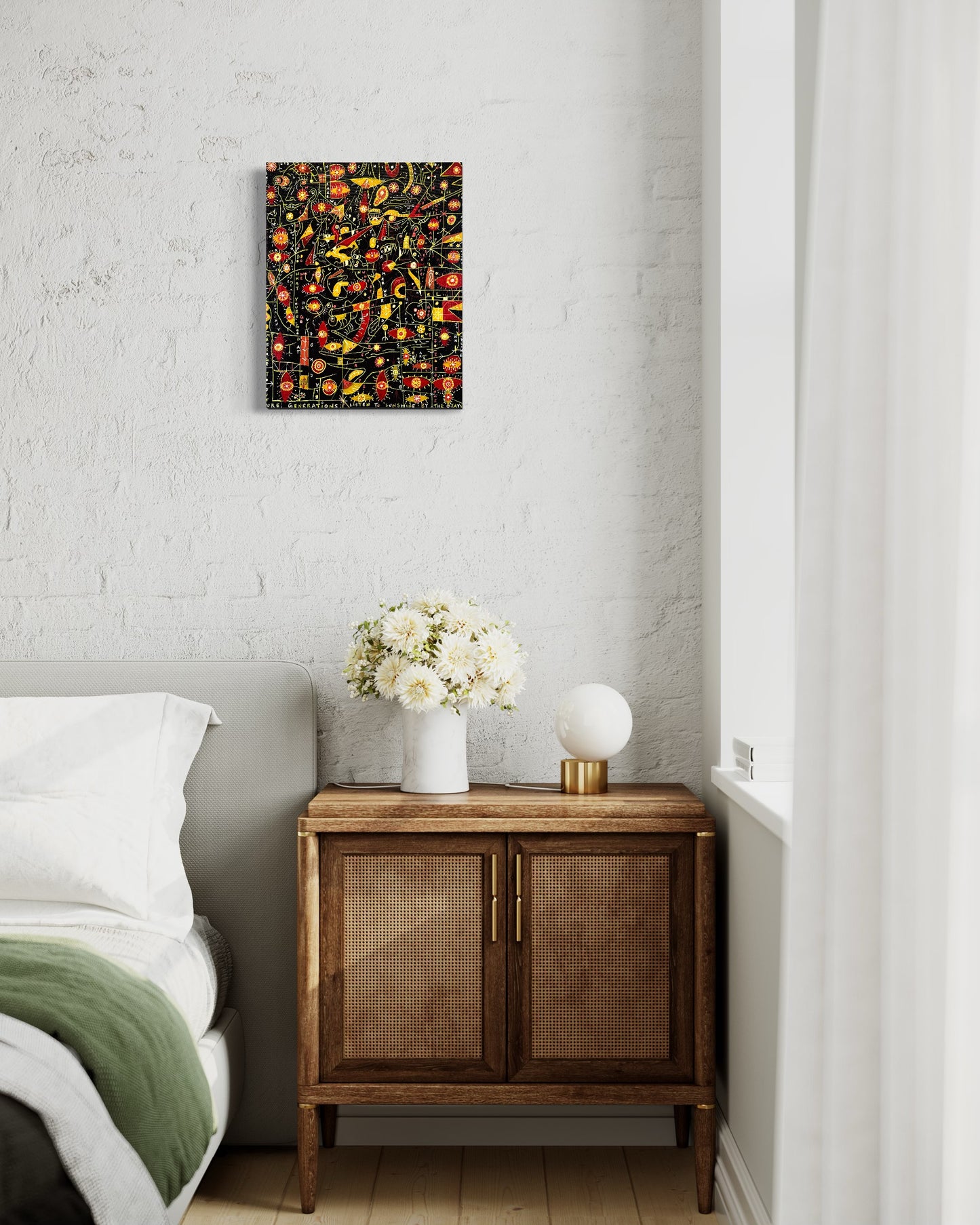 The Nurse and Herodias. 16" x 20" x 1.5". Acrylic on Canvas. John Kline Artwork. Abstract Black Red Yellow Painting Modern