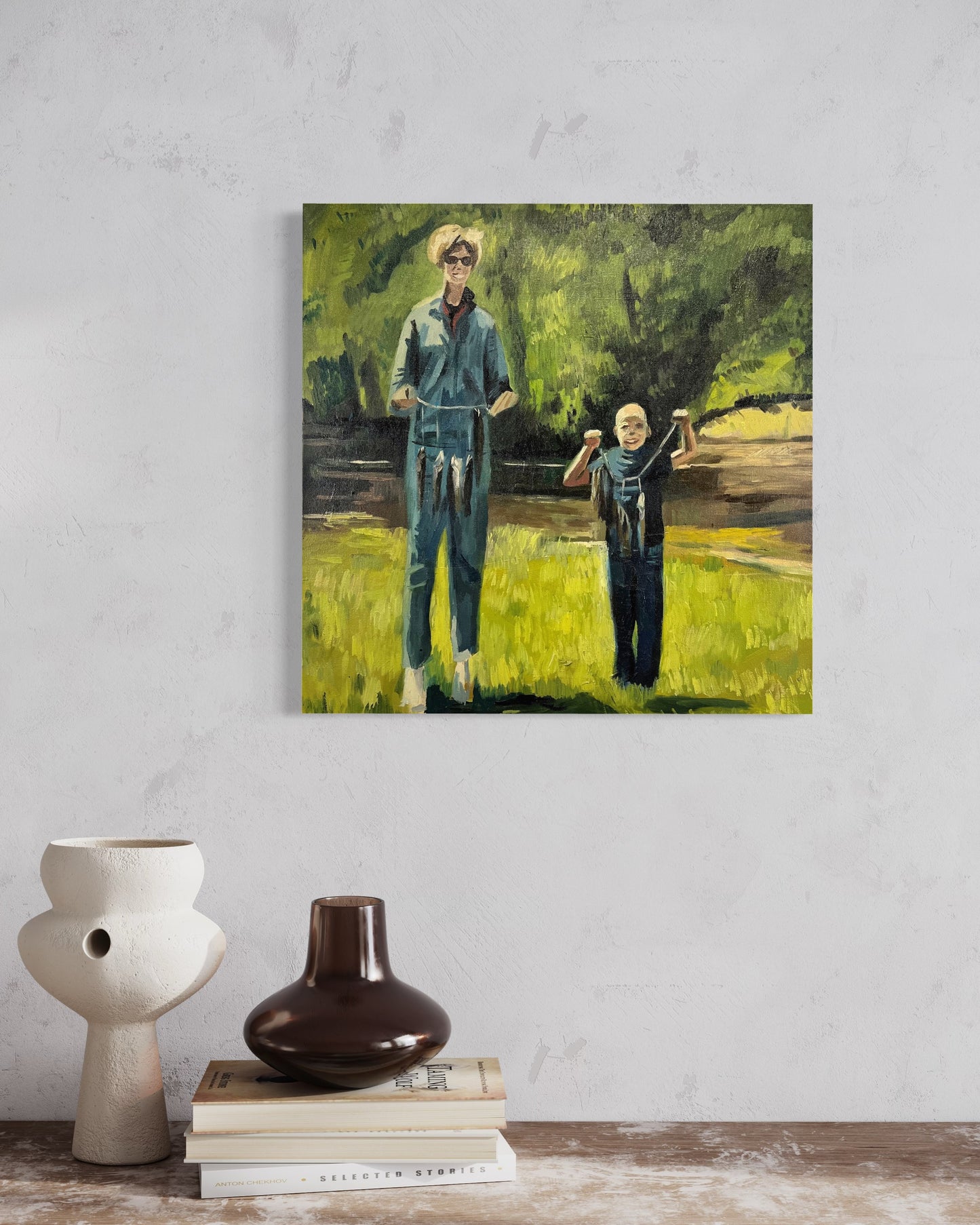 My Mom and Cousin Mike in 1969. Oil on Canvas. 24" x 24" x 1.5". John Kline Artwork.