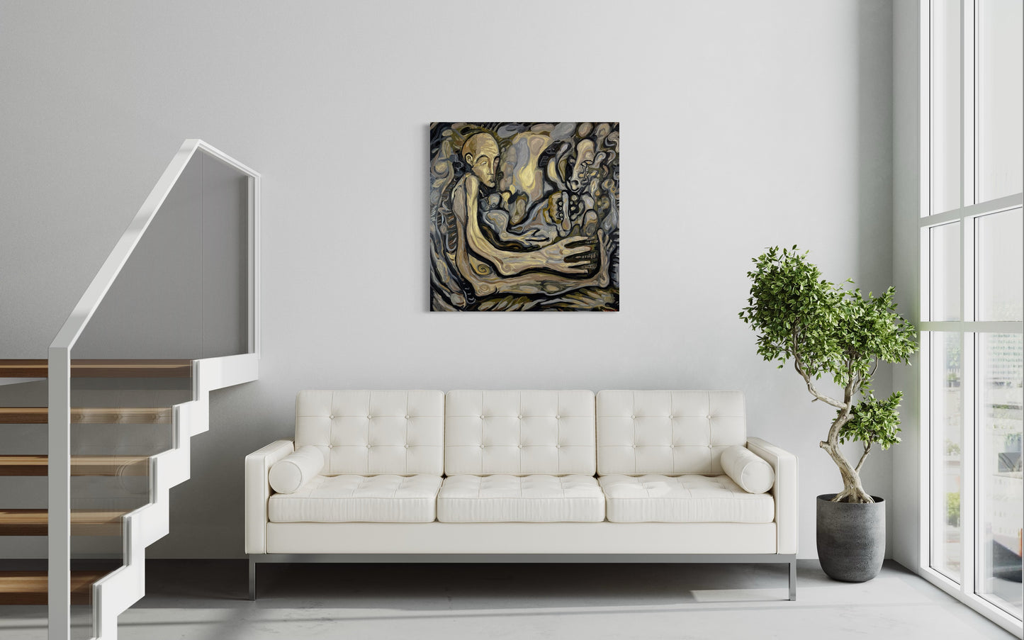 She Made Me. Oil on Canvas. 36"x 36"x 1.5". John Kline Artwork. Expressionist Painting Organic