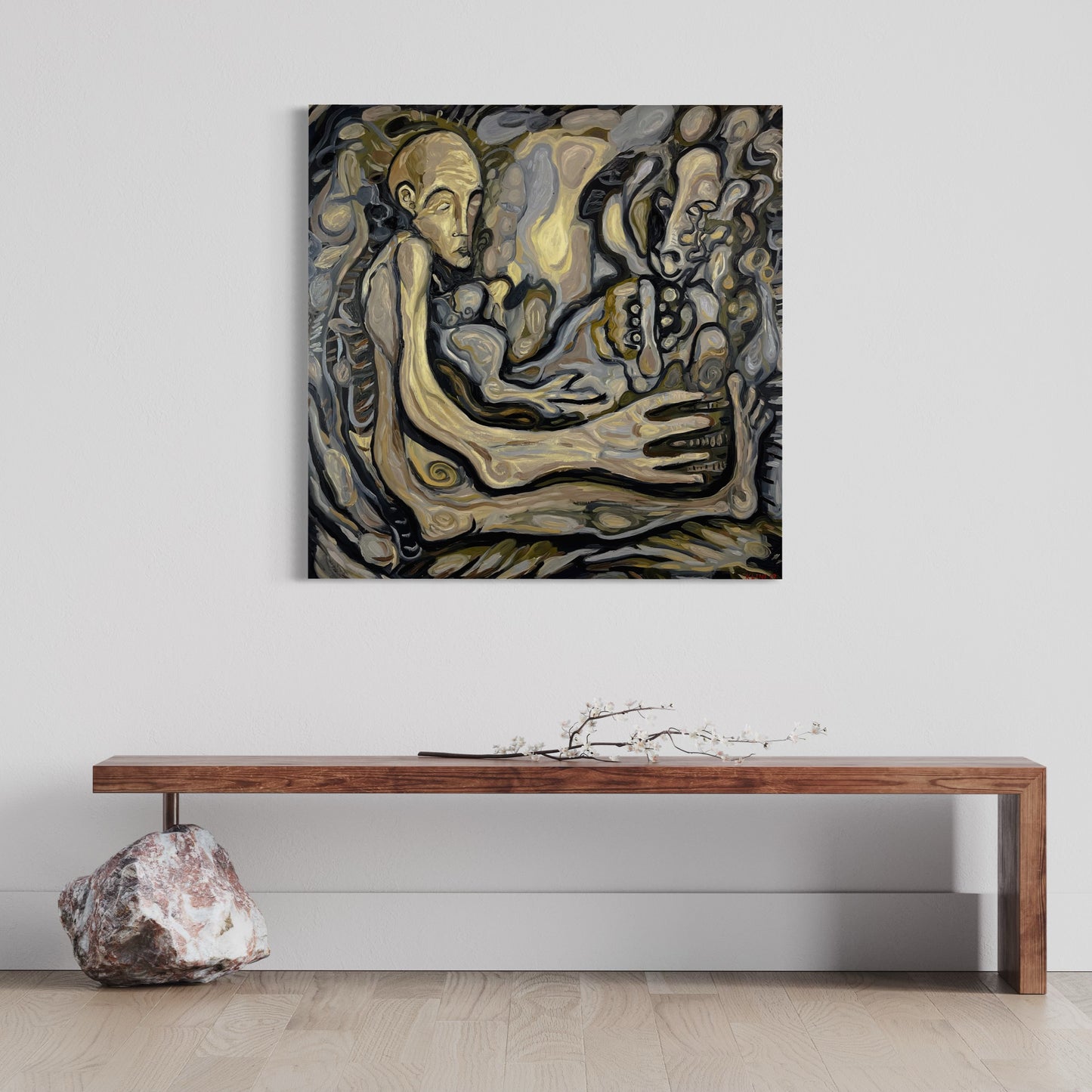 She Made Me. Oil on Canvas. 36"x 36"x 1.5". John Kline Artwork. Expressionist Painting Organic