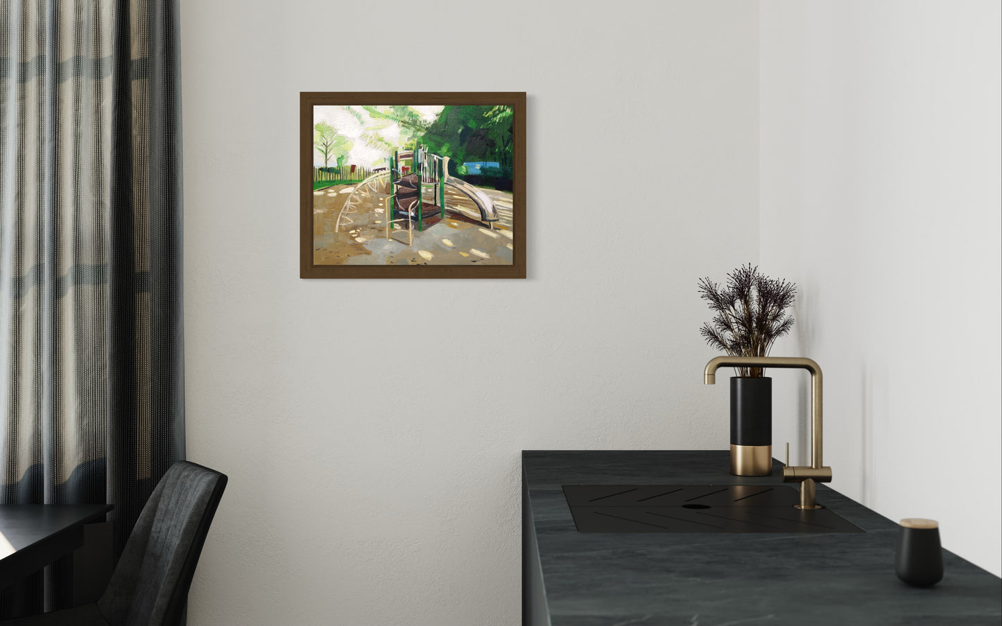 (SOLD) Playground. Oil on canvas. 16" x 20" Kansas City, Missouri. Kid. Children. art. landscape