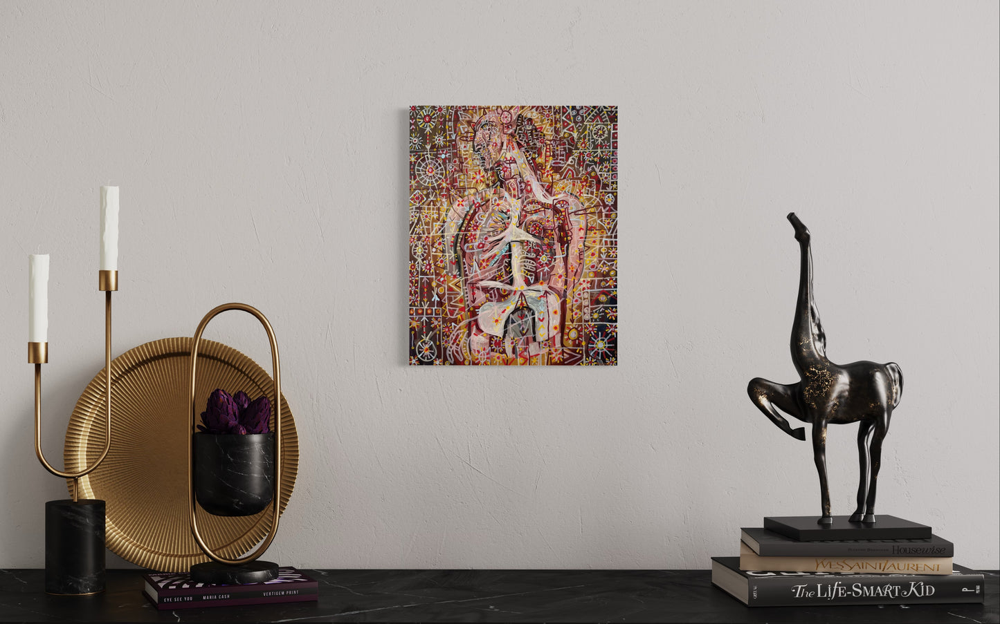 Breathe and Surmise. Oil and Oil Markers on Wood. 16" x 20". John Kline Artwork. Modern Painting Expressionist Kansas City