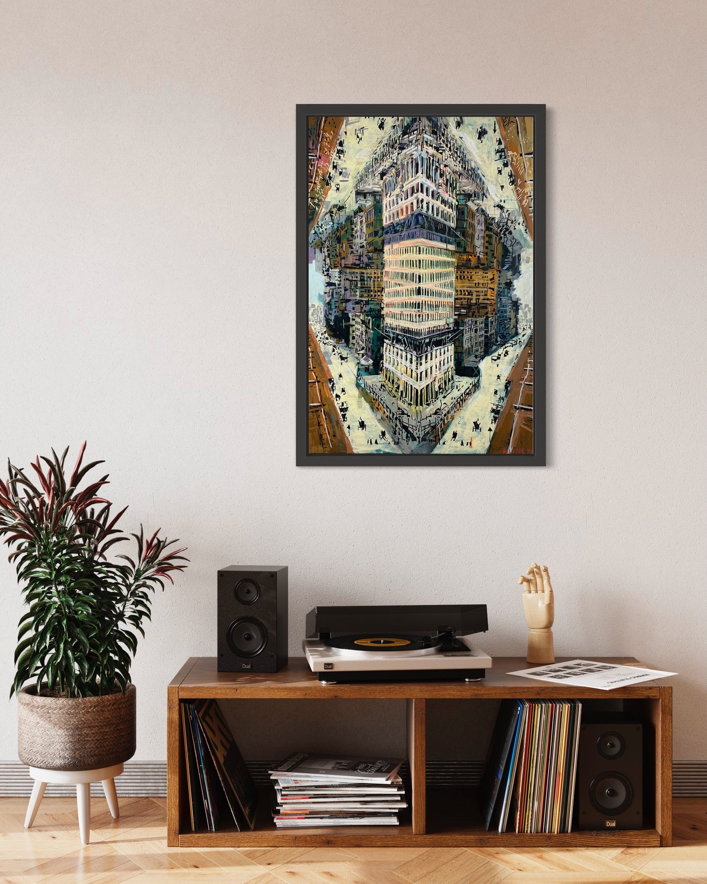 (SOLD) The Flat Iron Building. Acrylic and Oil Markers on Canvas. 24" x 36". John Kline Artwork