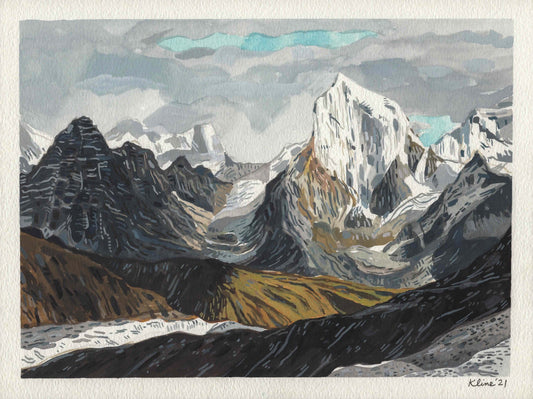 (SOLD) Himalayan Mountains. Watercolor and Gouache. 12" x 9". John Kline Artwork
